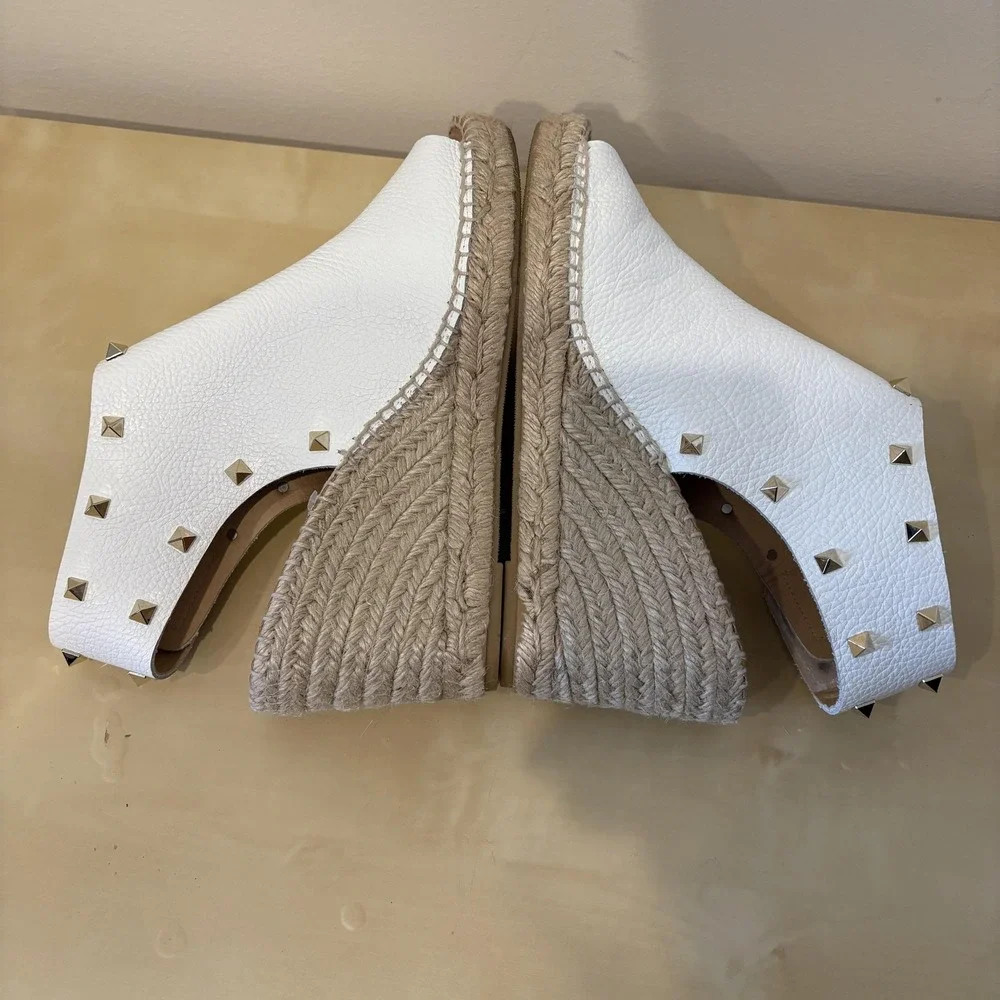 Maypol Shoes Womens Size 9.5‎ Leather Studded Wedge Espadrille Sandals